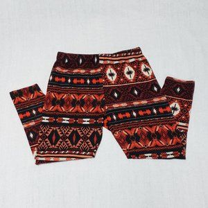 Cropped Faded Glory Fleece Geometric Pattern Elastic Waist Leggings Sz 1X (16W)